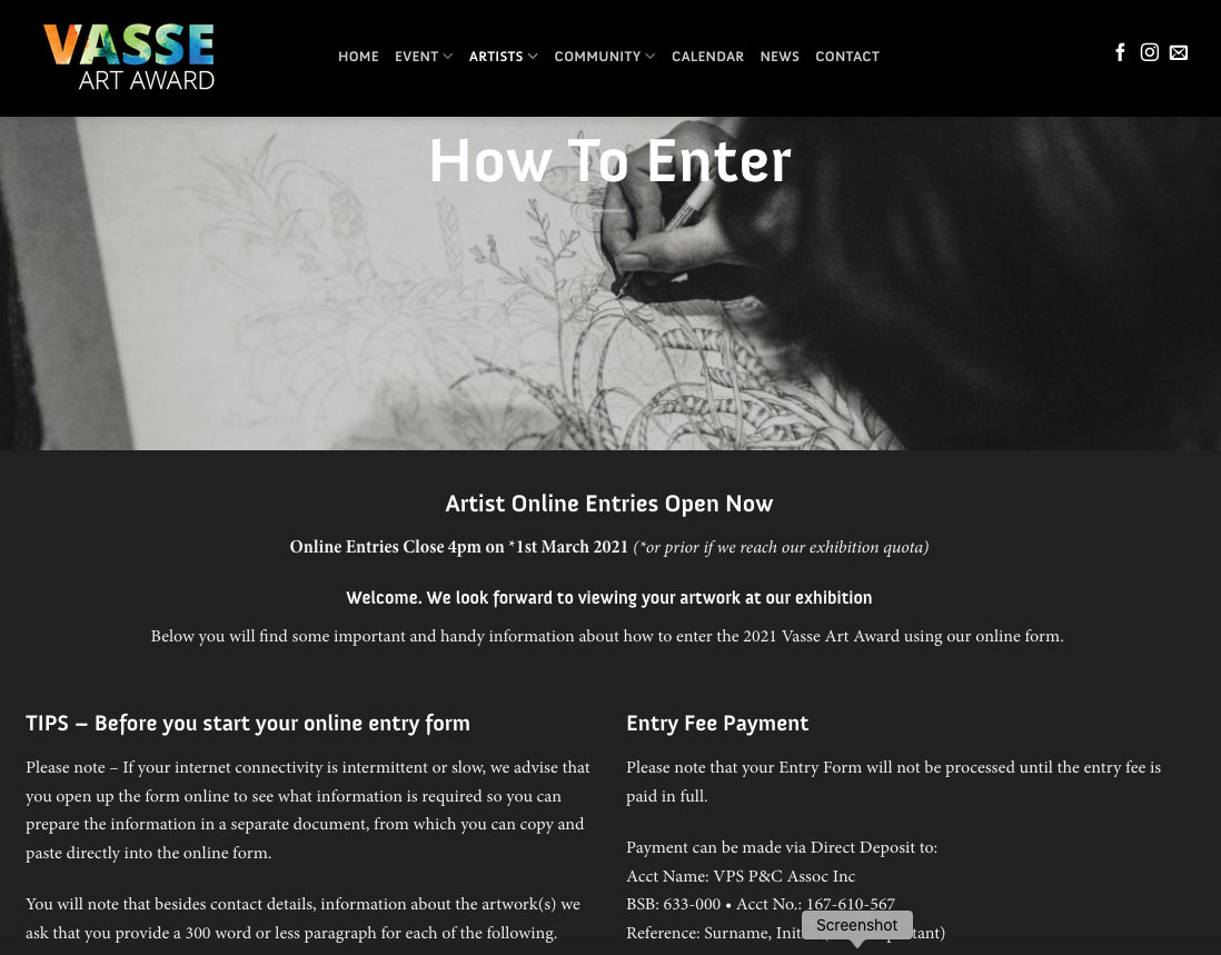 Artist Online Entries Open Now 1